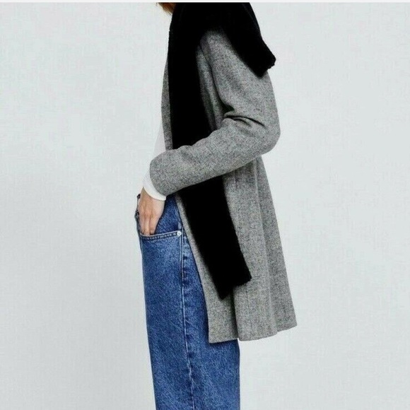 Zara Wool Frock Coat XS Gray Marl Inverted Lapel Winter Fall Overcoat Jacket - Picture 6 of 16